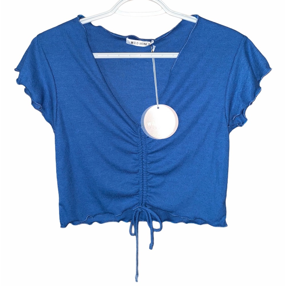 NWT Wild Honey Tie Ruched Blue Crop Top